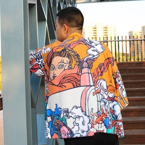 Japanese Girl Demon Cloud Art Kimono Shirt 1