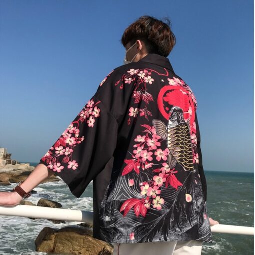 Landscape Floral Carp Kimono Shirt 2