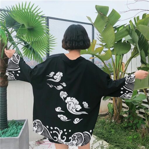 Wave and Cloud Art Kimono Shirt 1