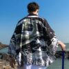 Rising Dragon Mountain Art Black Kimono Shirt 7