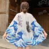 White The Great Wave and Jumping Carp Kimono Shirt 6