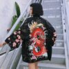 Fiery Floral Dragon Kimono Shirt 7
