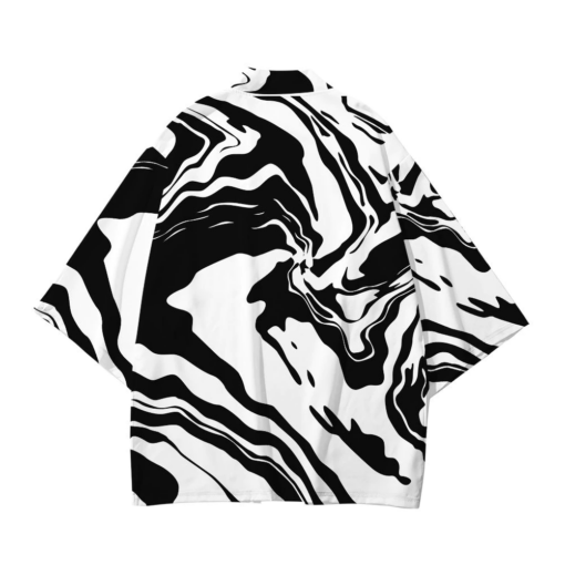 Abstract Black White Kimono Shirt 1