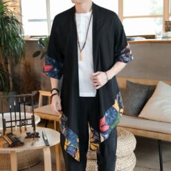 Abstract Floral Patterned Long Kimono Cardigan 2
