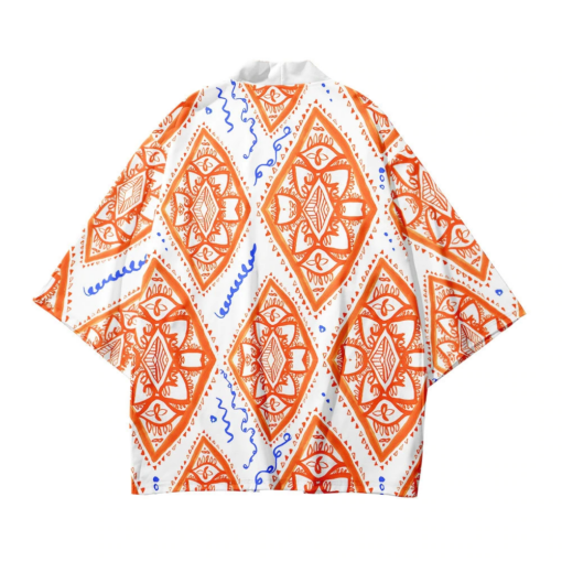 Abstract Orange White Kimono Shirt 1