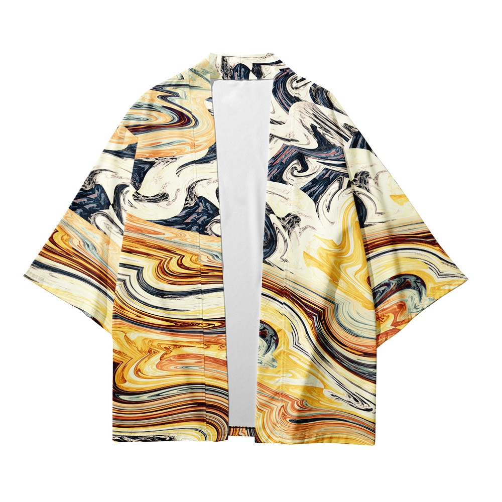 Abstract Yellow Kimono Shirt