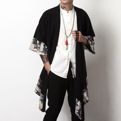 Abstract Brown Patterned Long Kimono Cardigan 1