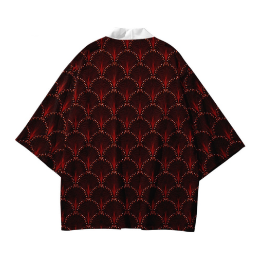 Abstract Dark Red Kimono Shirt 1