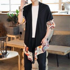 Floral Abstract Patterned Long Kimono Cardigan 2
