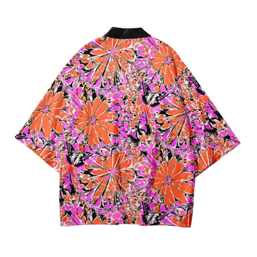 Abstract Orange Floral Kimono Shirt 1